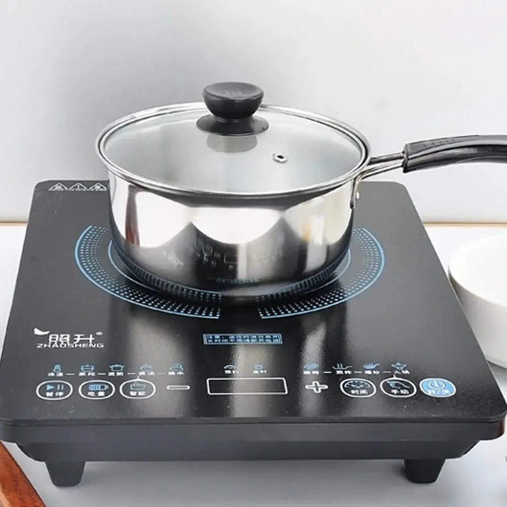 3-Piece Stainless Steel Saucepan Set with Glass Lids – Includes 16cm, 18cm, & 20cm Pans – Ideal for Boiling, Simmering, Heating & Everyday Cooking – Compatible with Induction, Gas, and Electric Hobs