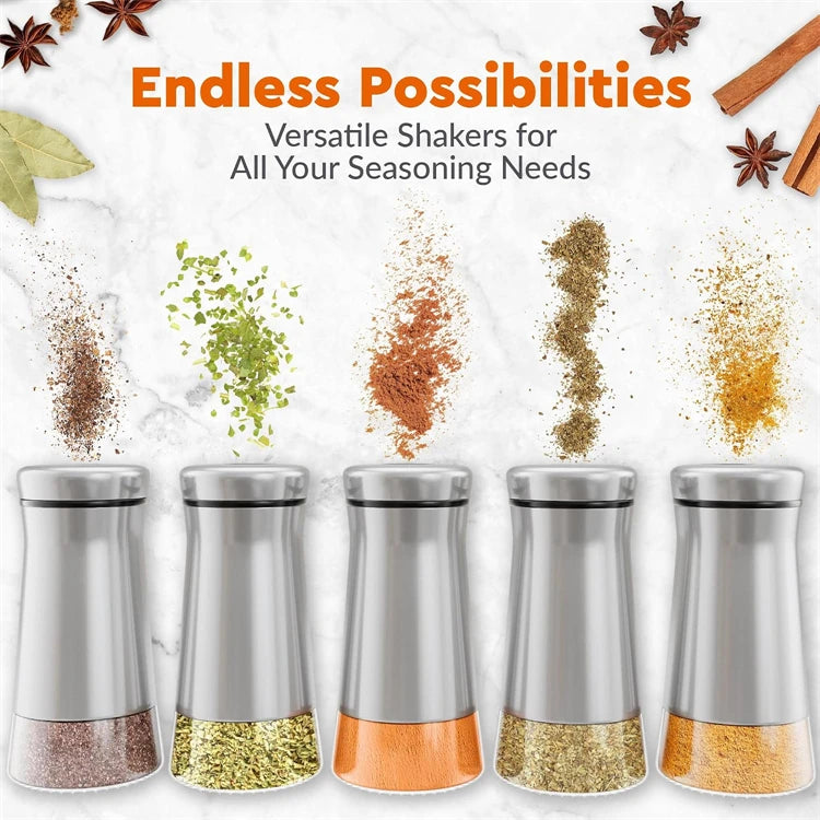 Glass Salt Shaker with Stainless Steel Lid – Spice Dispenser with Adjustable Pour Holes – Perfect for Salt, Pepper & Seasonings – Available in 1 & 2 Pieces