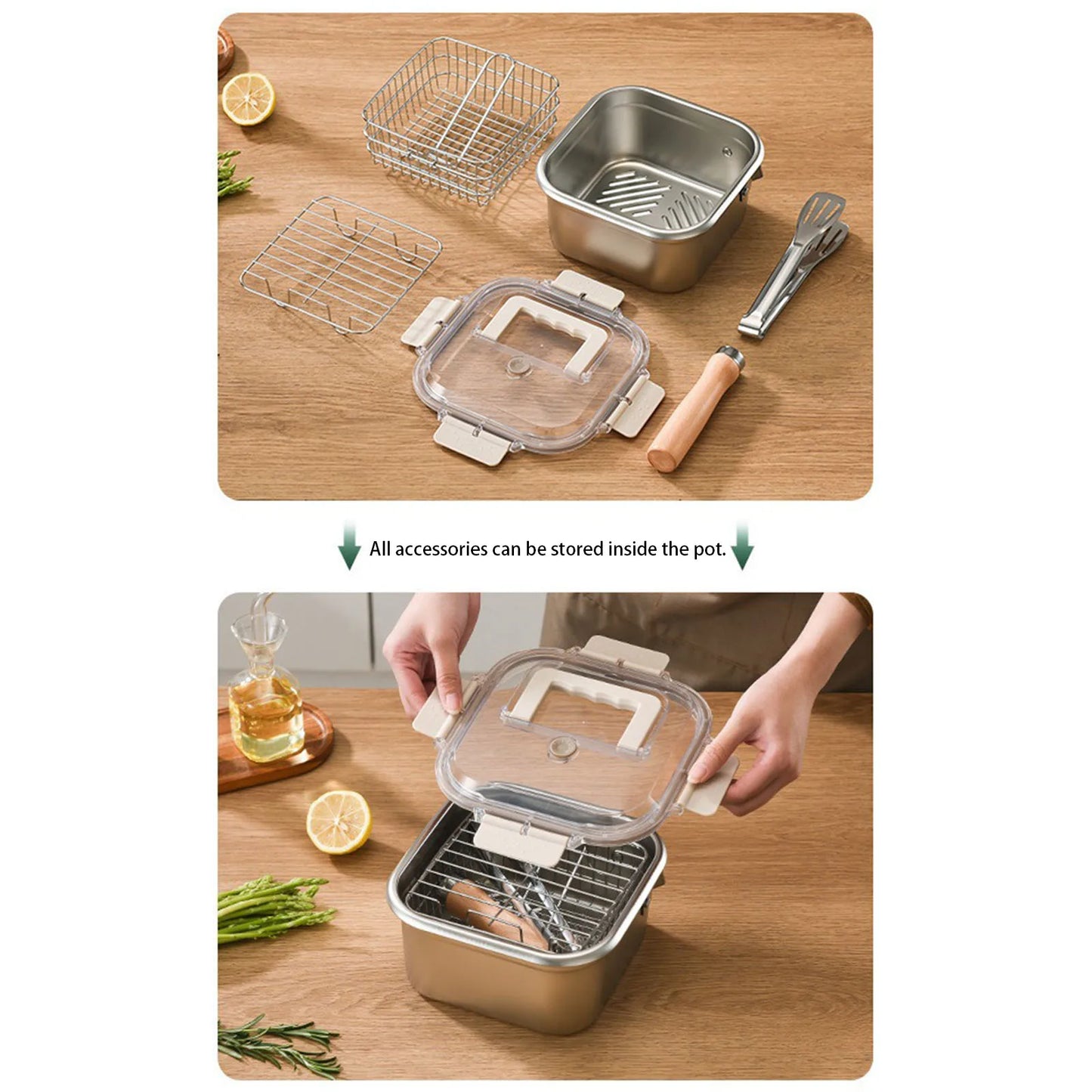 Portable Frying  Set Multifunctional Oil Saving Mini Fryer Kit Stainless Steel Pot For Kitchen Fries Chicken