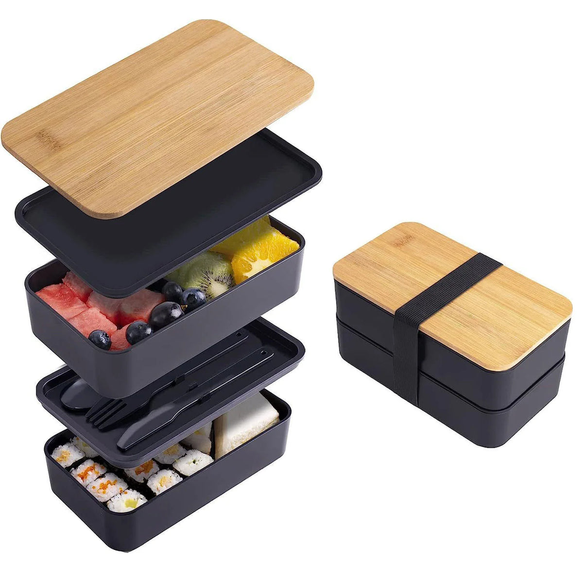 1200ml Stackable Bento Lunch Box with Utensils – Leak Resistant Meal Prep Compartment Container – Perfect for Work, School & Travel