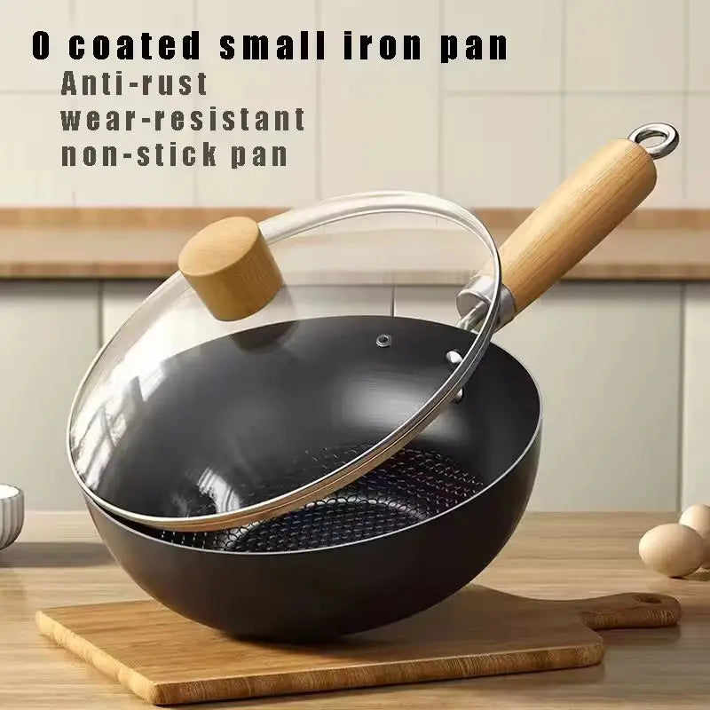 Small Non-Stick Wok with or without Glass Lid – Iron Stir-Fry Pan for Gas & Induction – Perfect for Single Servings, Eggs & Noodles – Available in 20cm & 24cm