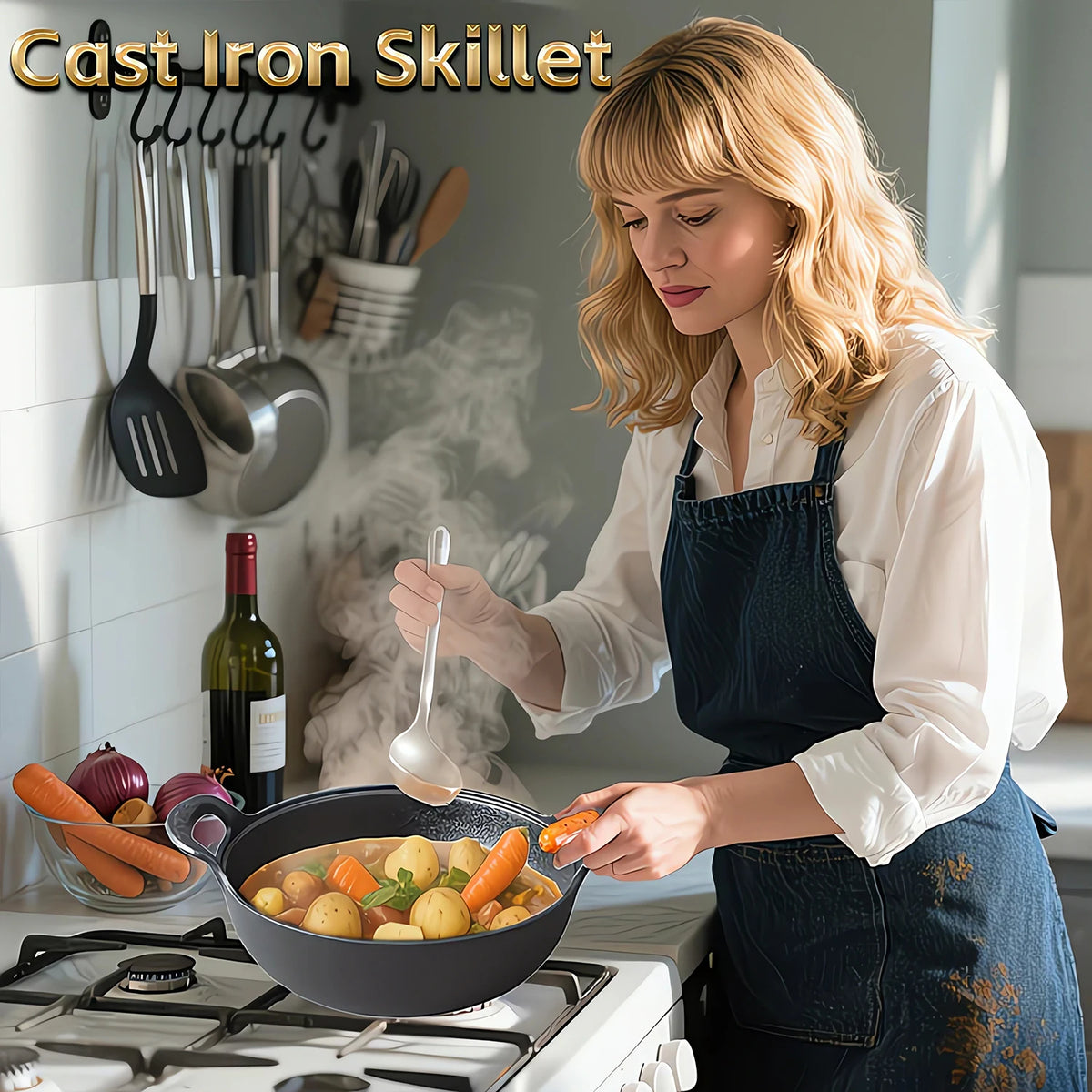 Cast Iron Wok with Double Handles – Traditional Handmade Uncoated Pre-Seasoned Stir-Fry Pot – Best for Stir-Fries, Stews & Campfire Cooking (27cm)