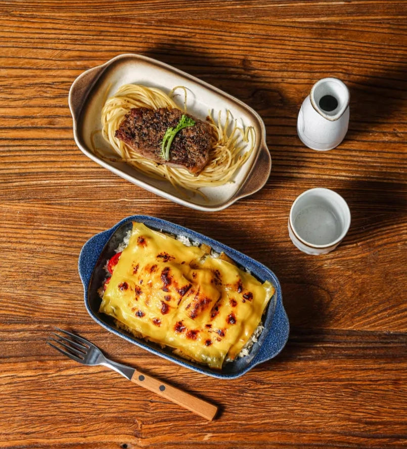 Ceramic Rectangular Baking Tray with Dual Handles – High-Temperature Resistant Porcelain Dish for Baking, Roasting, BBQ, Pasta, Rice, Lasagna, Salads & Daily Meals – Durable, Easy-to-Clean & Even-Heat Design – Oven, Microwave & Dishwasher Safe