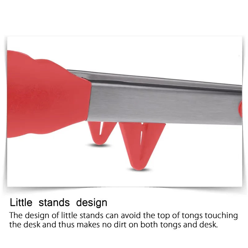 Heat Resistant Stainless Steel Cooking Tongs with Silicone Tips – Self-Standing Kitchen & BBQ Tongs – Perfect for Salads, Grilling & Serving – Available in Black & Red, 8 or 12 Inch
