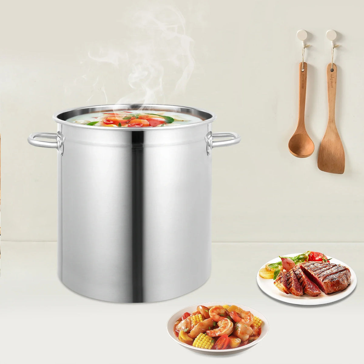 Heavy Duty Stainless Steel Stock Pot with Lid – Polished Commercial Grade Induction Soup Pot – Best for Stocks, Broths & Catering (35L)
