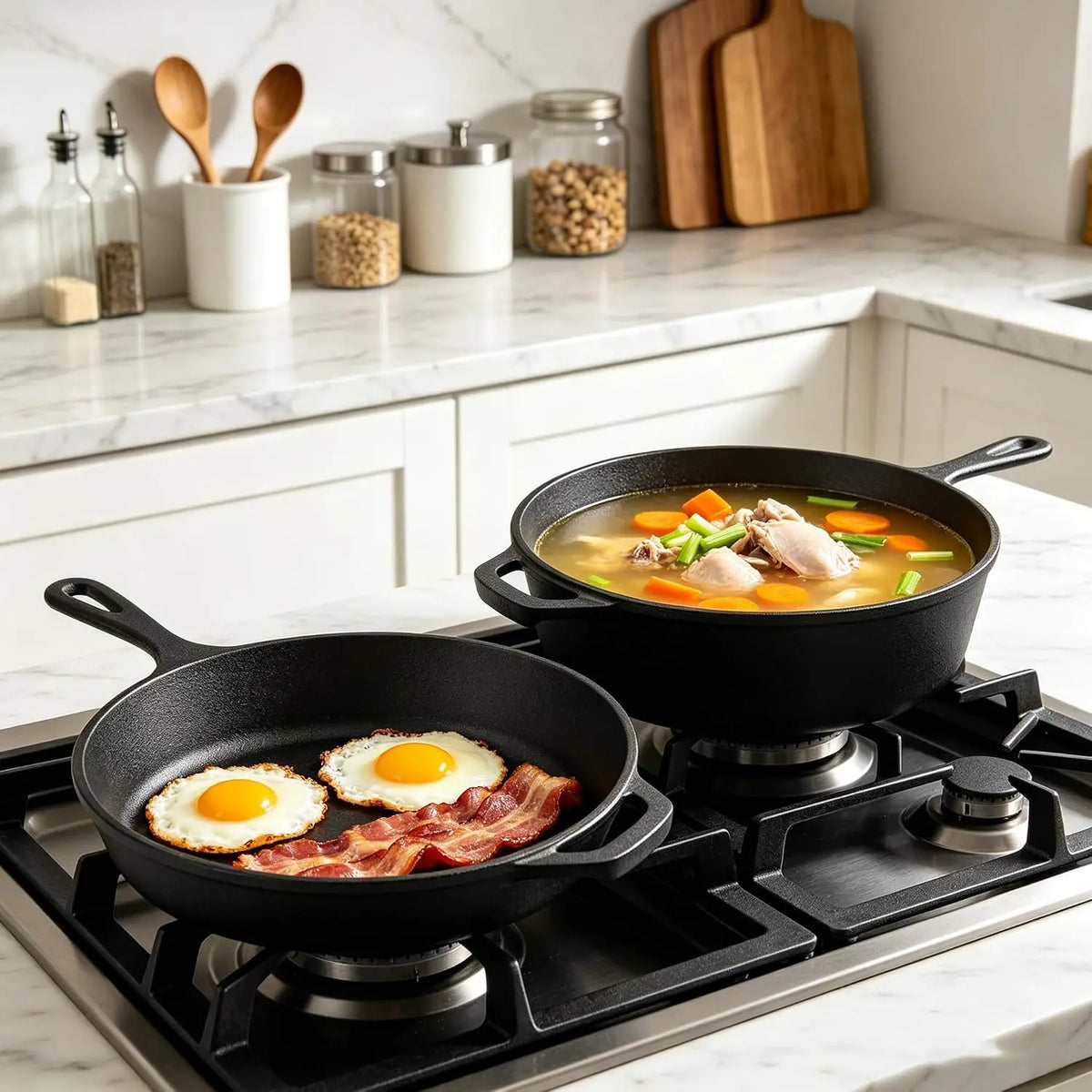 Cast Iron Casserole Pot with Frying Pan Lid – Pre-Seasoned 2-in-1 Dutch Oven Set with Ergonomic Handles – Best for Stews, Bread & Campfire Cooking