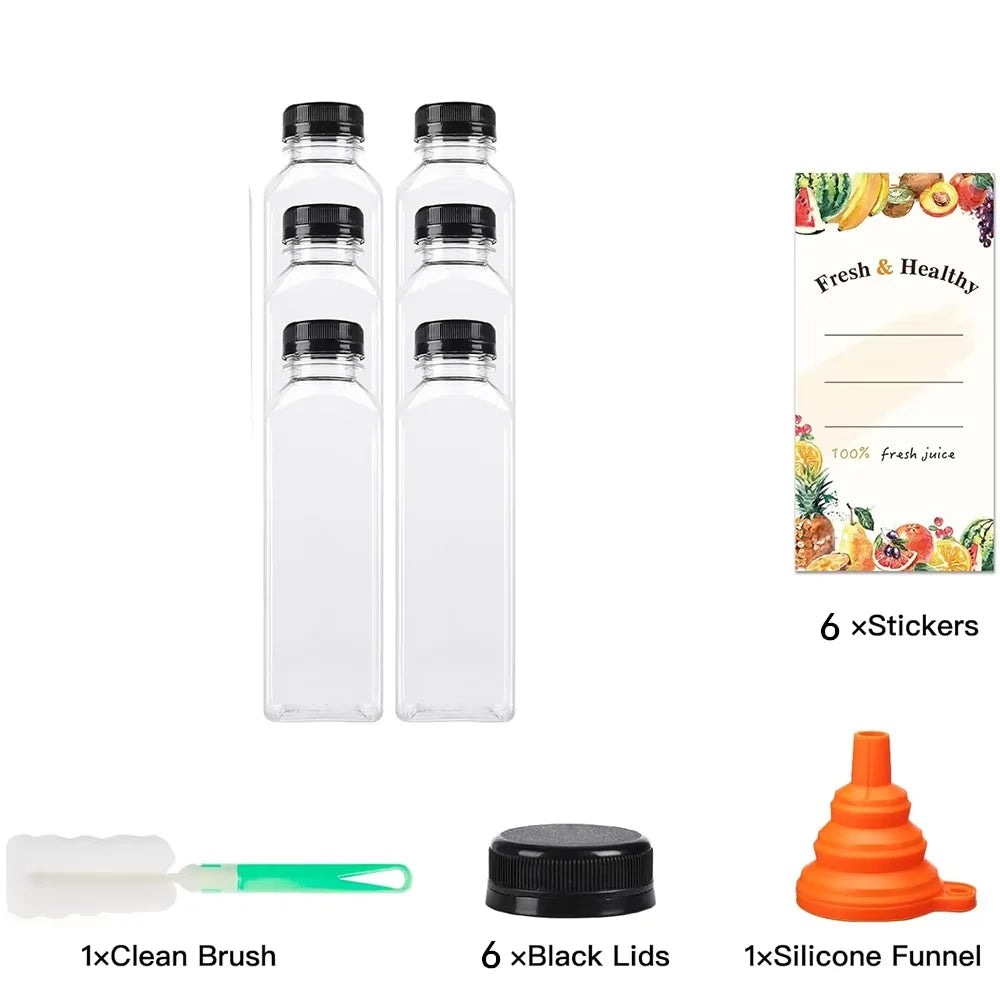 500ml Reusable Plastic Juice Bottles with Tamper-Proof Caps – Clear Drink Containers – Best for Fresh Juice, Smoothies & Picnics – Available in 6 Pieces, 12 Pieces & 18 Pieces