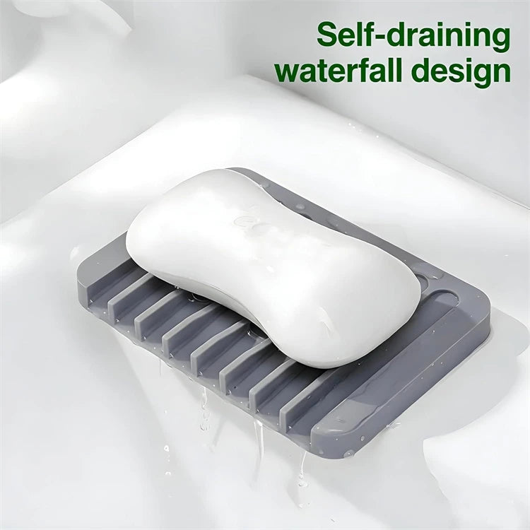 Self Draining Silicone Sponge & Soap Holder – Waterfall Soap Dish Drainer – Ideal for Kitchen Sinks & Bathrooms