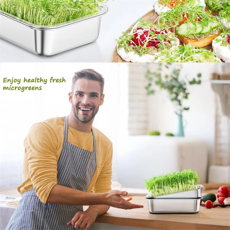 Stainless Steel Sprouting Tray Kit – Soil-Free Seed Germination Tray – Perfect for Growing Microgreens, Wheatgrass & Bean Sprouts