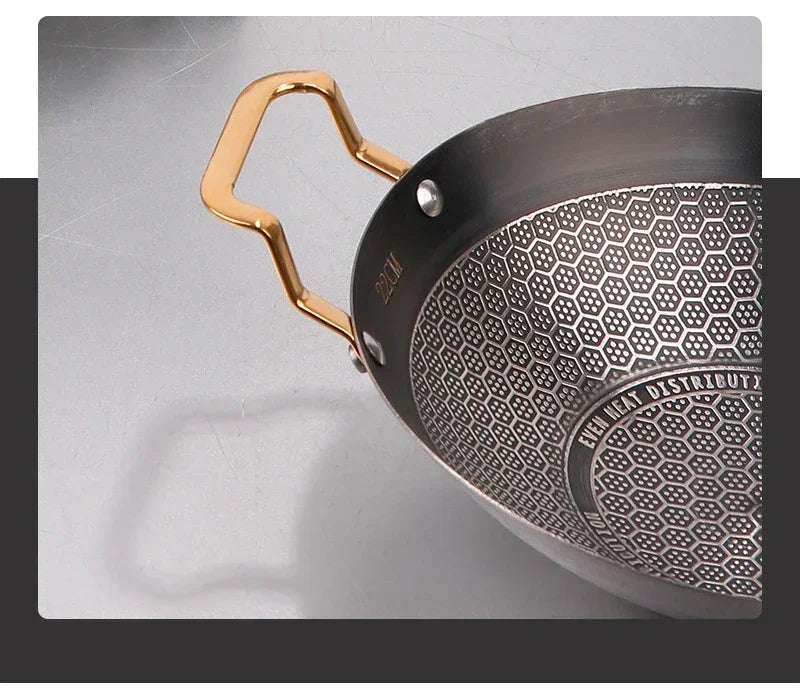 Stainless Steel Wok with Honeycomb Pattern & Dual Handles – Perfect for Stir-Frying, Deep-Frying, Steaming, Boiling, Searing, Smoking & More – Compatible with Gas, Induction & Electric Stoves