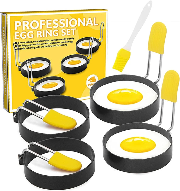 Stainless Steel Non-Stick Egg Rings – Round Egg Cooker Moulds for Frying – Best for Fried Eggs, Egg Muffins & Pancakes – Available in 2 Pieces & 4 Pieces