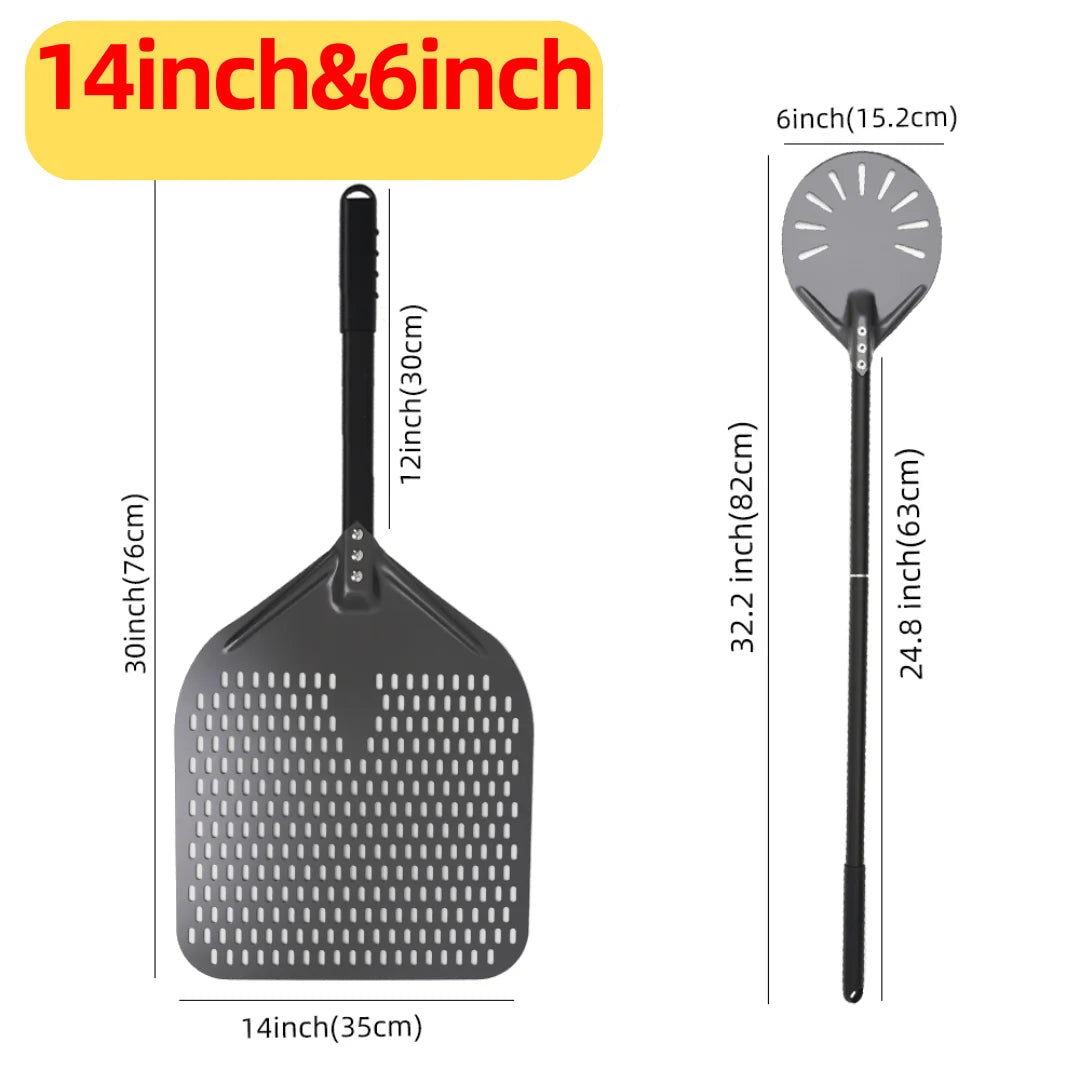 Aluminium Pizza Peel & Turning Paddle 14" & 6" Pizza Peel & Turning Paddle Set — Black