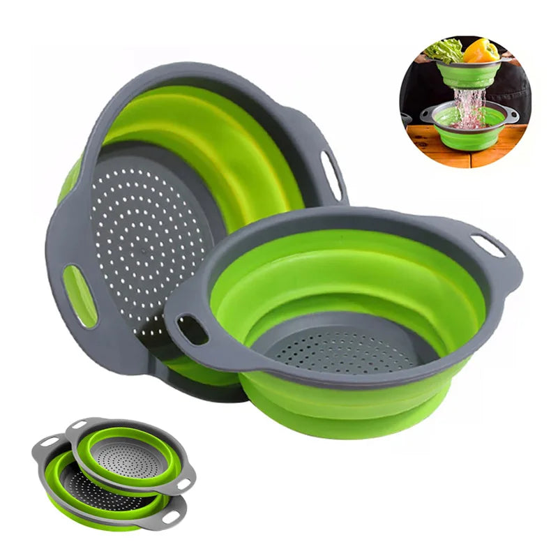 Round Folding Colander Basket – Collapsible Fruit & Vegetable Cleaning & Drainage Basket – Perfect for Rinsing Produce & Draining Pasta – Available in Green, Orange & Red Colours