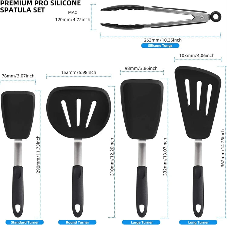 Silicone Flexible Turner Spatula Set – Heat Resistant Non-Stick Kitchen Spatulas with Stainless Steel Core – Best for Flipping & Serving
