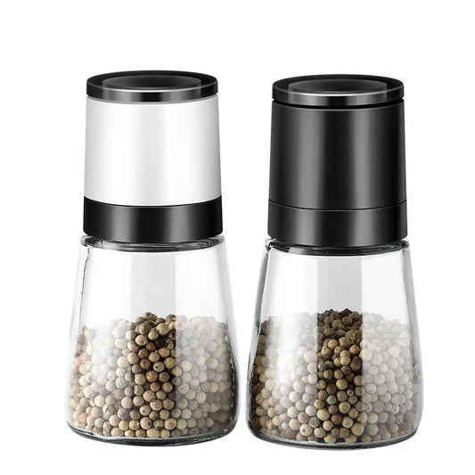 Adjustable Ceramic Salt & Pepper Grinder Set – Manual Glass Pepper Mill & Herb Grinder – Best for Sea Salt, Peppercorns & Dried Herbs
