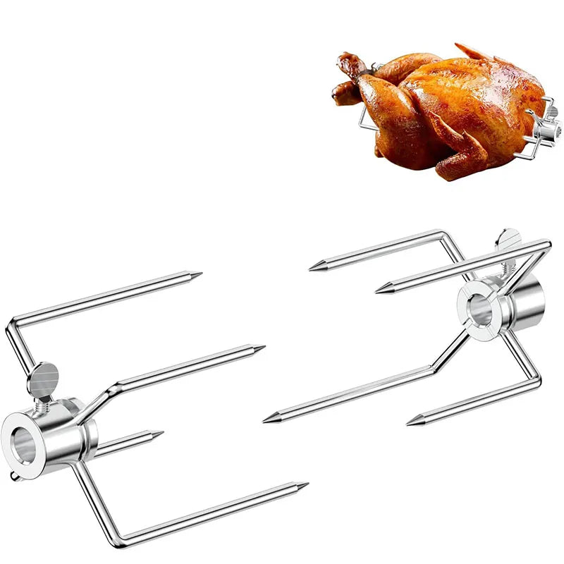2 Piece Heavy-Duty Stainless Steel Rotisserie Forks – Grill Spit Meat Forks for 3/8 & 5/16 Inch Square Spit Rods – Best for BBQ Rotisserie Roasting