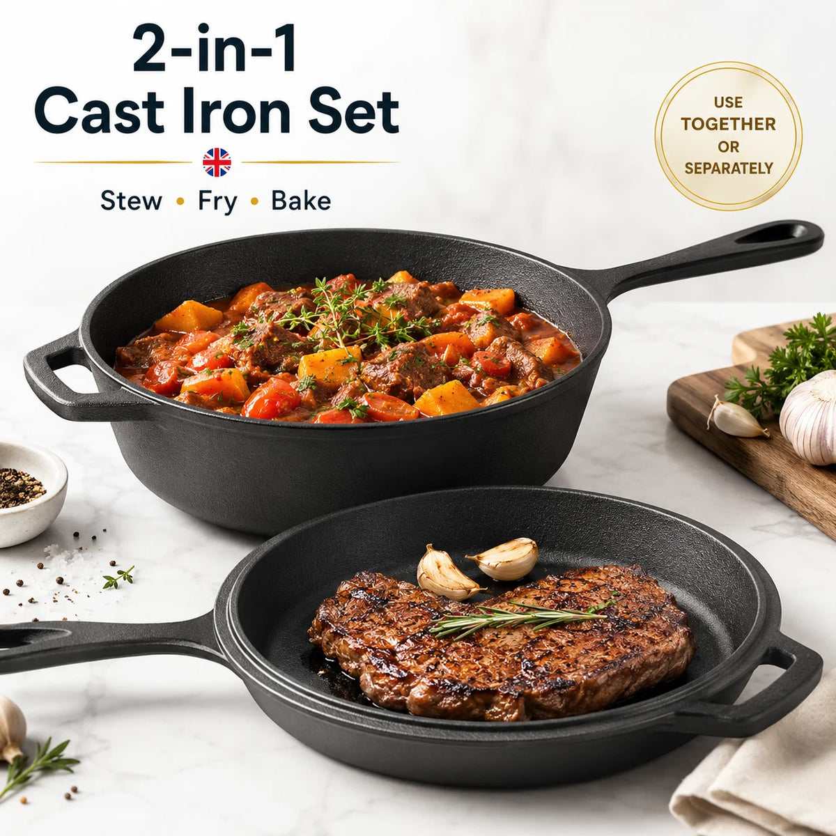 Cast Iron Camping Dutch Oven Stockpot with Skillet Lid – Non-Enamel Heavy Duty Stew Pot – Best for Outdoor Camping & Home Cooking