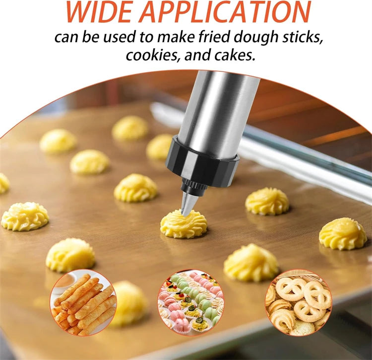 3-in-1 Stainless Steel Churro Maker & Cookie Press Kit – Spritz Biscuit Gun with Moulds – Great for Churros, Biscuits & Piped Desserts