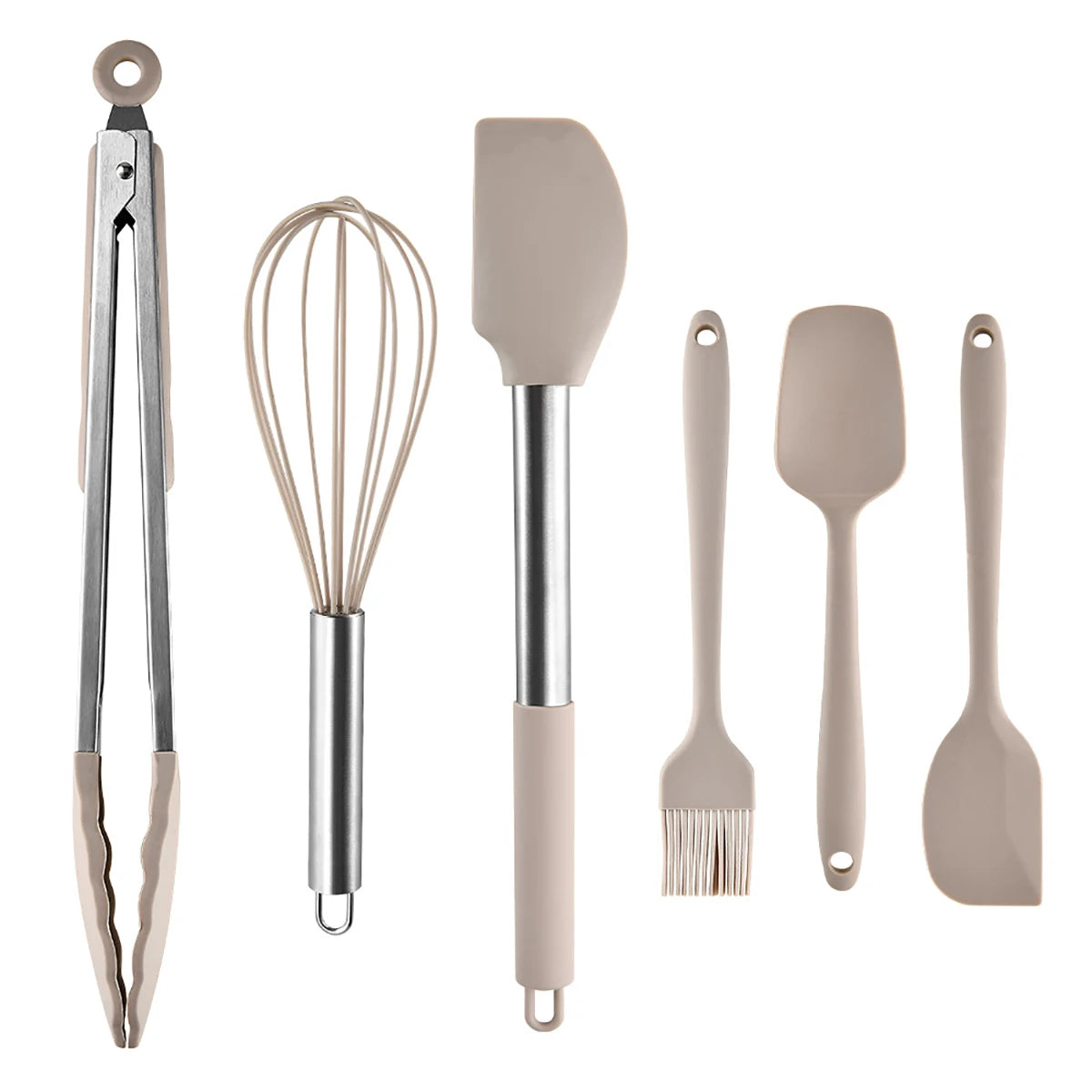 Silicone Kitchen Utensils Set with Stainless Steel Handles – Heat-Resistant & Safe for Non-Stick Cookware – Ideal for Daily Cooking – Available in Multiple Colours & Various Piece Set Options