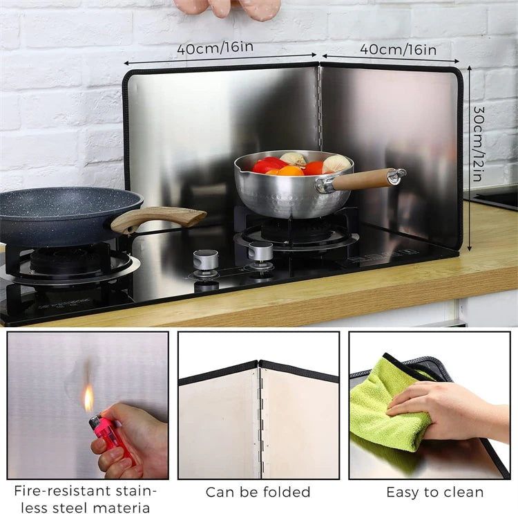Foldable Stainless Steel Splatter Guard – Hob Oil Splash Board & Heat Shield – Great for Frying on the Stove Top – Available in Multiple Sizes