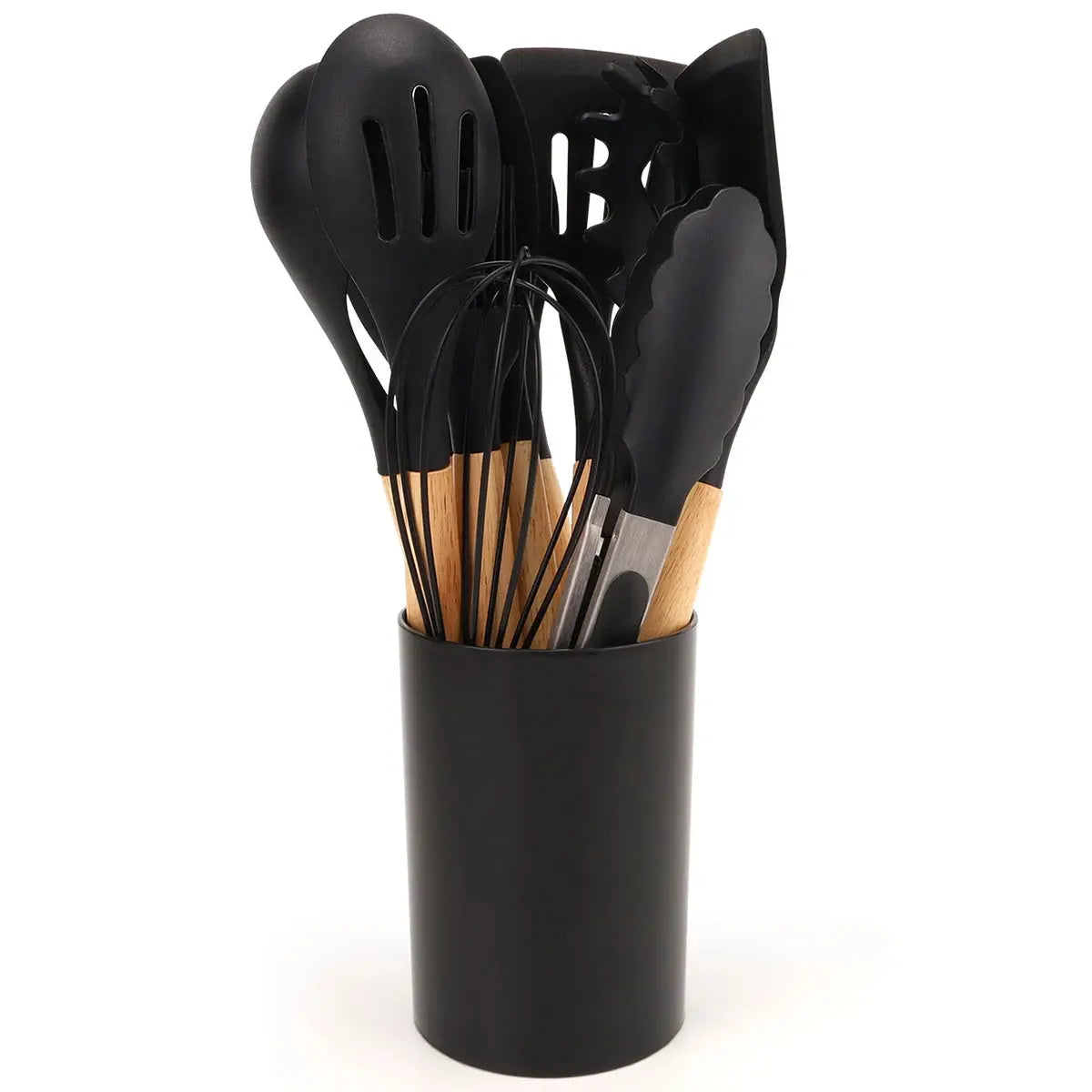 12-Piece Food-Grade Silicone Kitchen Utensils Set with Wooden Handles & Storage Holder – Versatile, Non-Stick & Heat-Resistant Cooking Utensils – Includes Turner, Spatula, Spoons & More for Cooking & Baking C for Chef