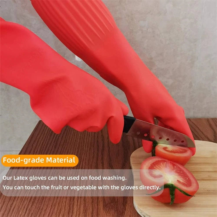 Extra Long Rubber Kitchen Cleaning Gloves – Reusable Non-Slip Natural Latex Washing Up Gloves – Perfect for Dishes, Cleaning & Household Chores