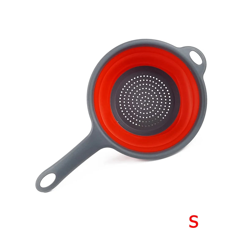 Collapsible Silicone Colander with Handle – Folding Strainer for Pasta, Vegetables & Fruit – Ideal for Small Kitchens, Caravans & Camping – Available in Green, Orange, Blue & Red Colours