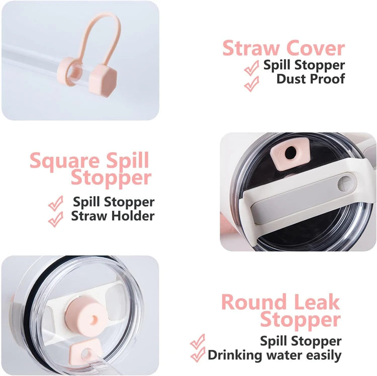 Silicone Spill Stopper Set for 30oz & 40oz Tumbler Cups – Lid Spill Plugs & Straw Cover Caps – Great for Travel & Everyday Drinks