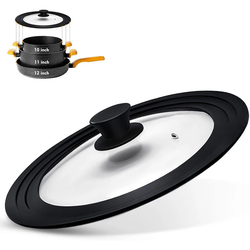 Universal Tempered Glass Pot & Pan Lid with Heat Resistant Silicone Rim – Fits Multiple Sizes of Pots, Pans & Skillets – Ideal for Simmering, Steaming & Keeping Food Warm – Available in 6 Size Ranges from 16cm to 30cm