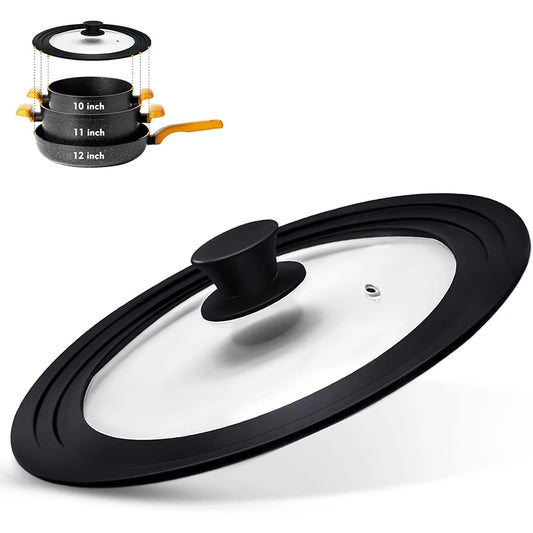 Universal Tempered Glass Pot & Pan Lid with Heat Resistant Silicone Rim – Fits Multiple Sizes of Pots, Pans & Skillets – Ideal for Simmering, Steaming & Keeping Food Warm – Available in 6 Size Ranges from 16cm to 30cm