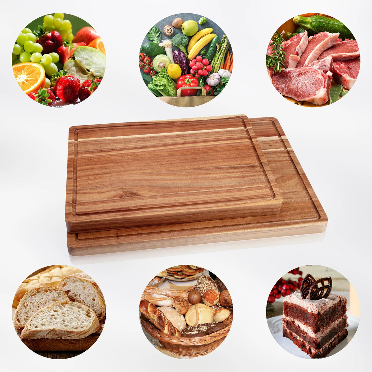 Extra Large Acacia Wood Chopping Board – Thick Reversible Butcher Block with Juice Grooves & Side Handles – Great for Carving & Charcuterie (61 x 45.7cm)