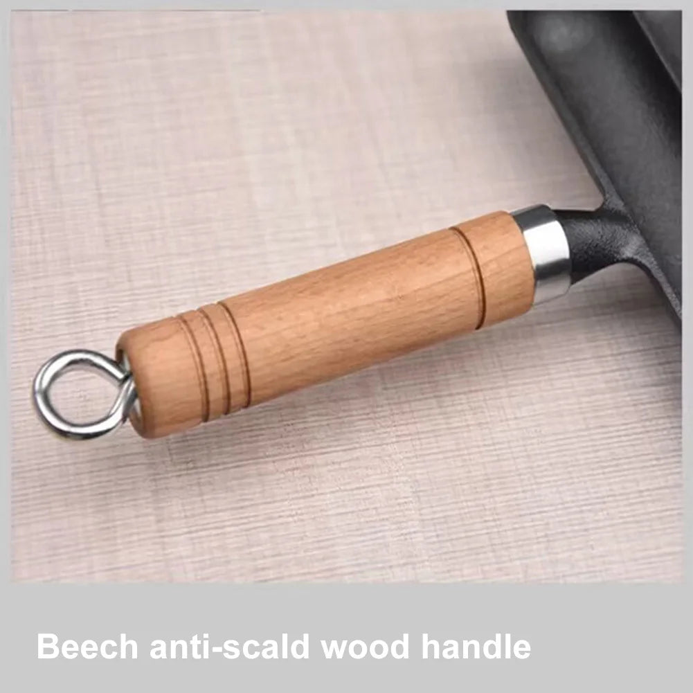 Cast  Iron Preseasoned Grilled Sausage Pot Nonstick Hot Dog Pan With Wooden Handle Hot Dog  Anti Scald