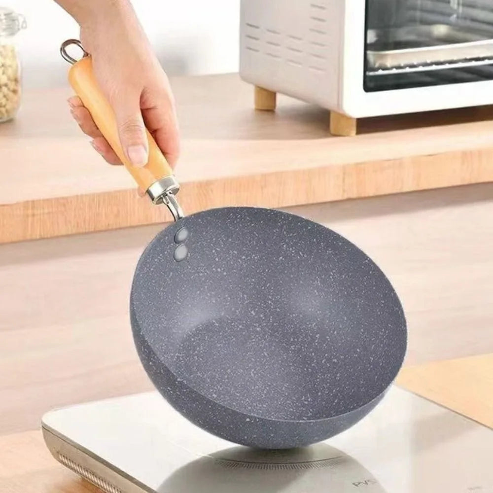 Marble-Coated Non-Stick Wok with Anti-Scalding Handle – Lightweight Stir-Fry Pan Ideal for Stir-Frying, Searing, Deep-Frying, Steaming, Boiling & Daily Cooking – Available in 20cm, 22cm & 24cm Sizes