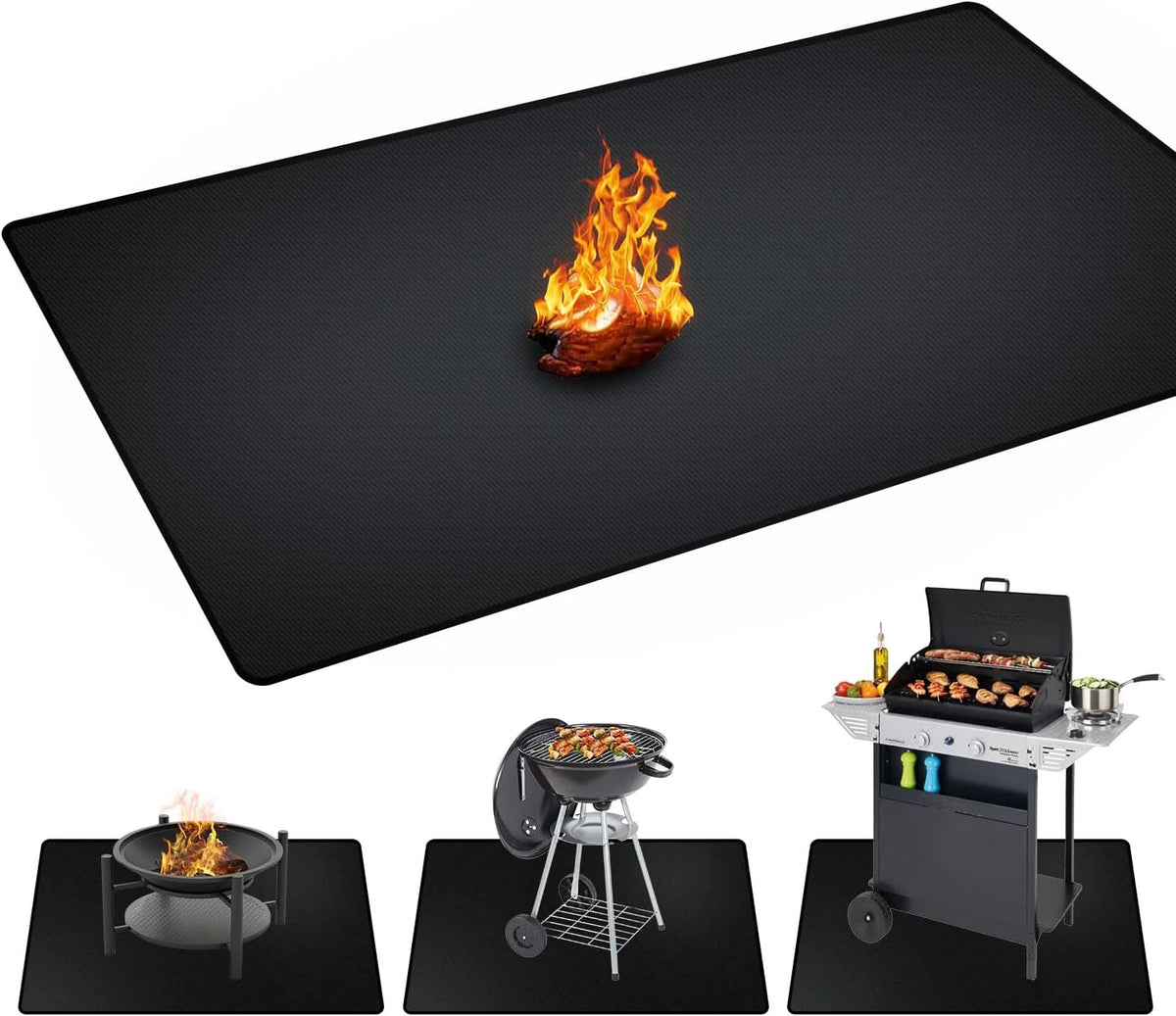Double-Sided Fireproof Under Grill Mat – Oil & Waterproof BBQ, Fire Pit & Fireplace Protective Mat – Best for Patios, Decks & Lawns – Available in 40x60cm, 122x76cm, 127x97cm & 165x99cm