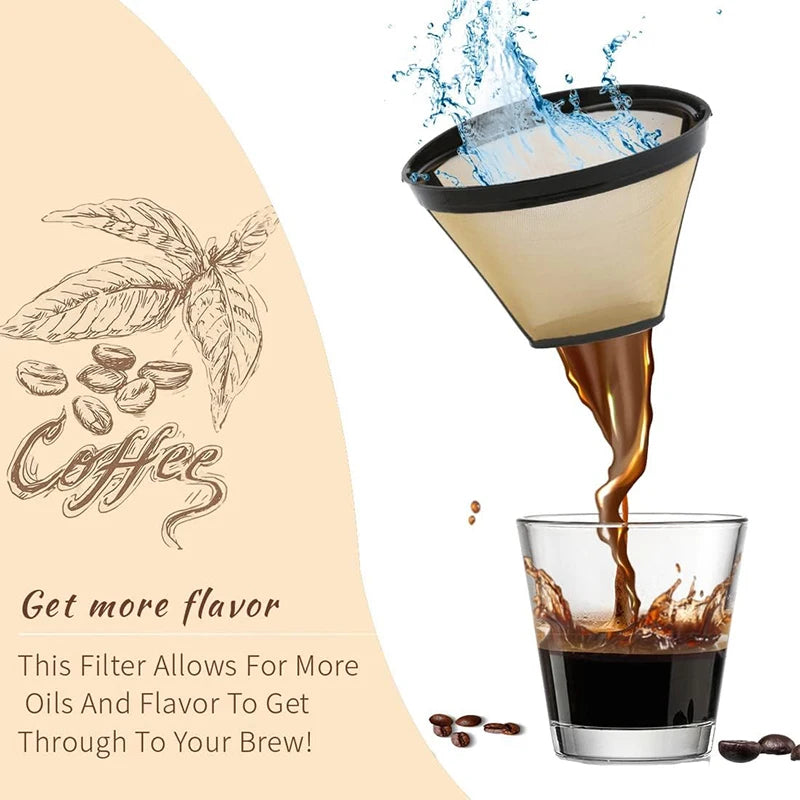 Reusable Stainless Steel Coffee Filter Cone – Permanent Basket Filter for Coffee Makers – Perfect for Everyday Filter Coffee – Available in 1 Piece & 2 Pieces