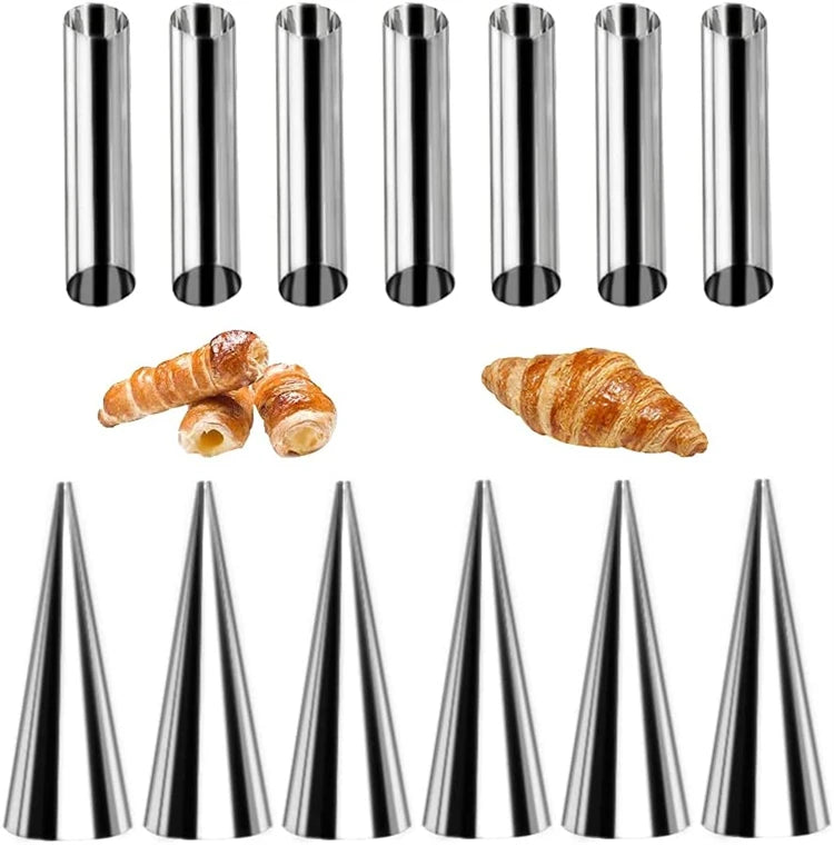 Stainless Steel Cream Horn Moulds – Cannoli Tubes & Pastry Cone Forms – Ideal for Cream Horns, Cannoli & Croissant Rolls – Available in 20, 23 & 33 Pieces