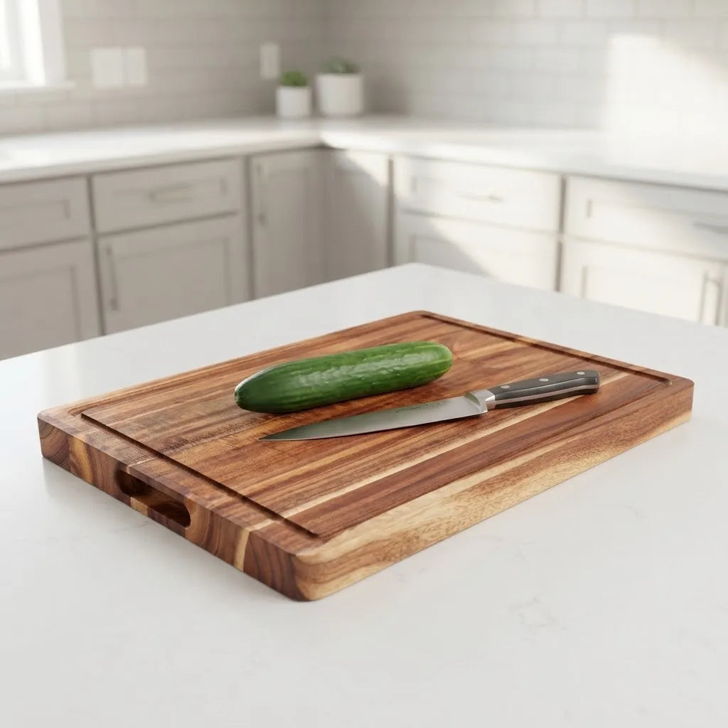 Extra Thick Acacia Wood Chopping Block – Large Heavy Duty Butcher Board with Juice Groove – Ideal for Roast Turkey, Meat & Veg – Available in 50.8 x 38cm & 61 x 45.7cm