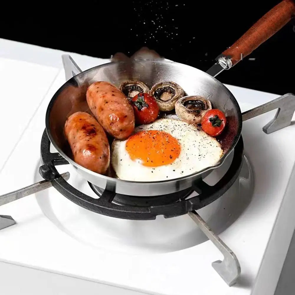 Mini Stainless Steel Egg Frying Pan with Wooden Handle – 304 Flat-Bottom Omelette Skillet – Ideal for Single Eggs, Pancakes & Small Portions – Available in 12.7cm & 16.8cm