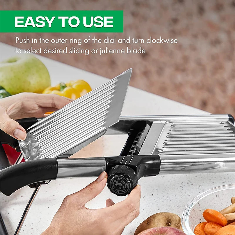 Multi-Function Stainless Steel Adjustable Mandoline Slicer – Professional Food Cutter, Chopper & Julienne Slicer for Kitchen Prep, Potatoes, Carrots, Onions & More