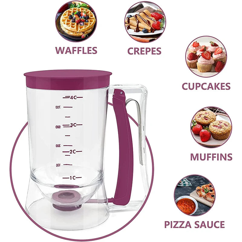 900ml Pancake Batter Dispenser with Measuring Label – 4 Cup Cupcake & Cookie Batter Dispenser – Great for Pancakes, Waffles & Cupcakes – Available in 1 Piece & 2 Pieces
