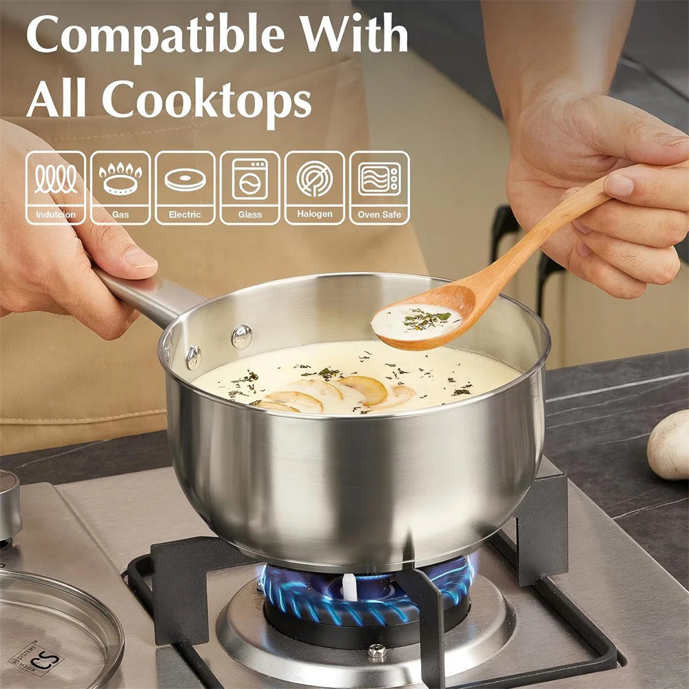 10 Piece Three-Layer Stainless Steel Cookware Set with Steamer – Saucepan, Casserole, Frying Pans & Deep Pan with Lids – Ideal for Induction & Family Meals – Available in 10 Piece Set & 10 Piece Set Colours