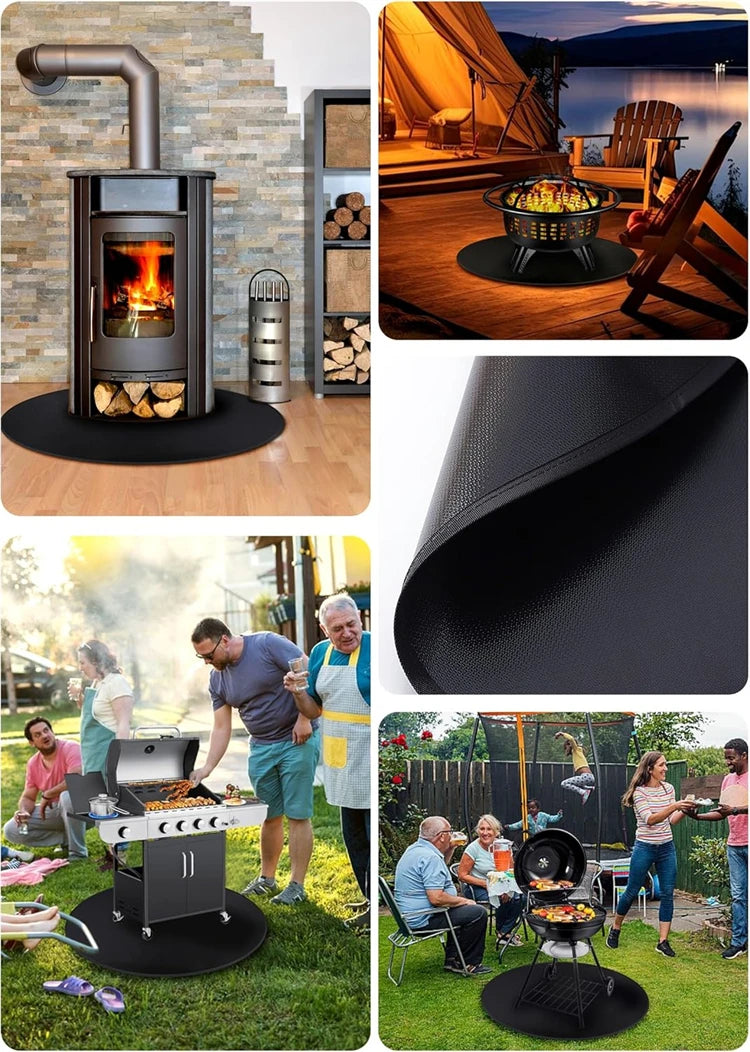 Round Fireproof Fire Pit & Under Grill Mat – Oil-Proof, Waterproof BBQ Pad – Great for Protecting Decks, Patios & Lawns
