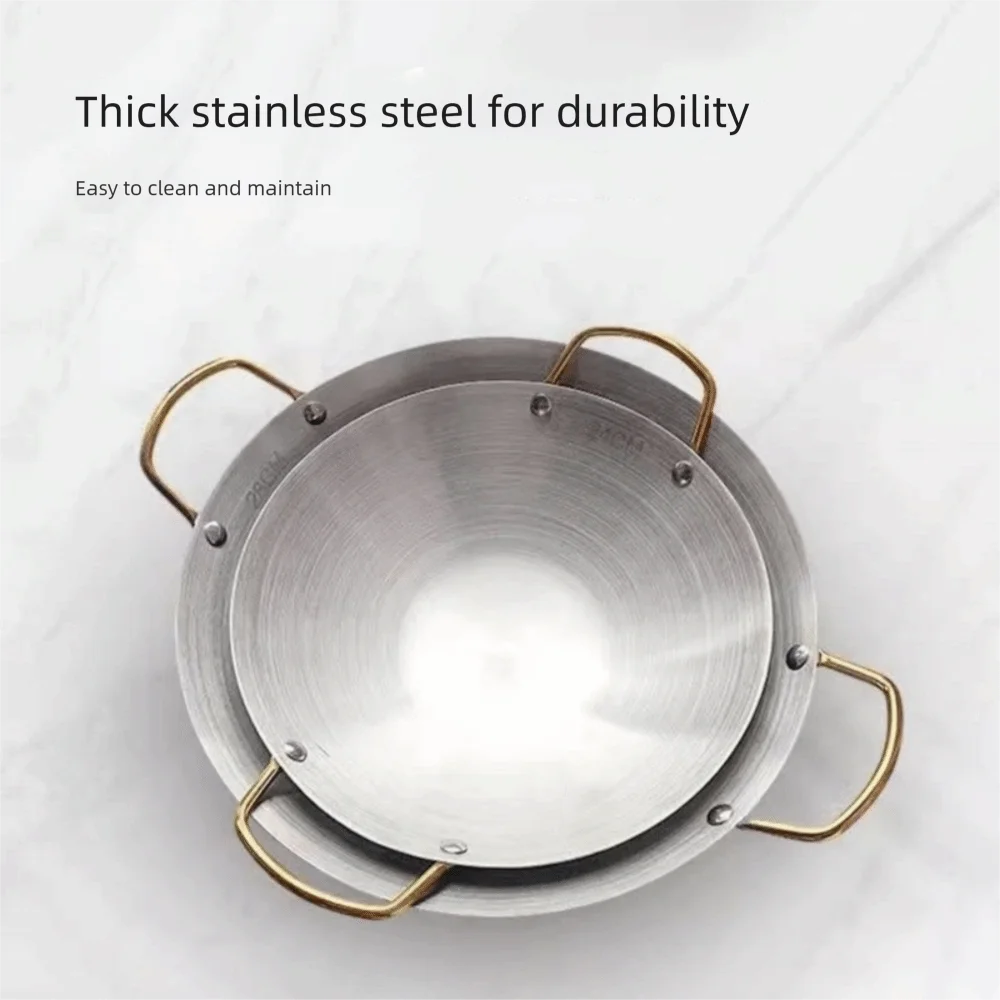 Stainless Steel Wok with Golden Dual Handles – Thick, Durable Chef’s Cooking Wok Pan – Perfect for Stir-Frying, Deep-Frying, Steaming, Boiling, Searing, Smoking & More – Available in 22cm, 24cm, 26cm, 28cm & 30cm Size