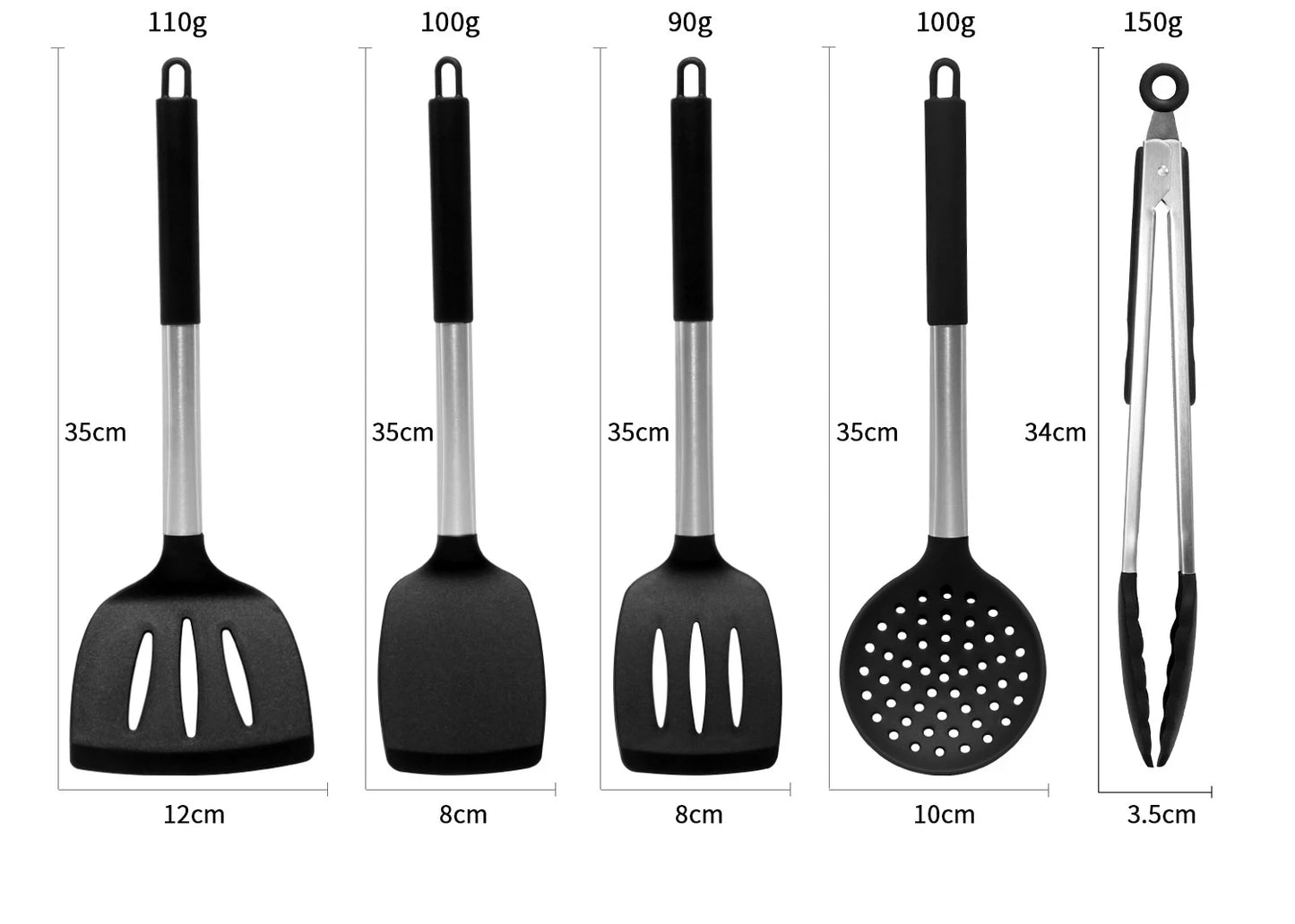 Silicone Kitchen Utensils Set with Stainless Steel Handles – Non-Stick, Heat-Resistant Cooking  Kitchen Utensils for Everyday Cooking & Baking, Available in 4 Colours & Multiple Set Sizes