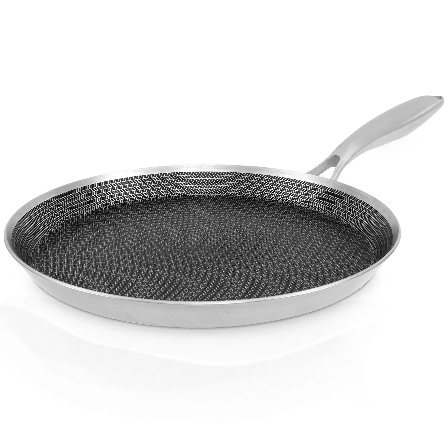 Honeycomb Stainless Steel Multi-Purpose Crepe/Pancake/Tawa/Dosa/Tortilla/Roti Pan – Non-Stick Pan with Ergonomic Handle – Perfect for Pancakes,Eggs, Wraps,Omelettes,Grilling & More Compatible with All Stovetops 26cm