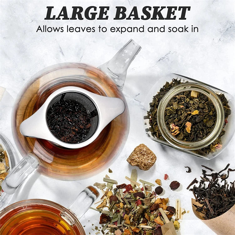Large Stainless Steel Tea Infuser with Double Handles – Fine Mesh Loose Leaf Tea Strainer & Steeper – Great for Mugs, Cups & Teapots – Available With or Without Lid