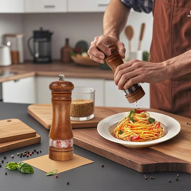 Classic Oak Wood Salt & Pepper Mill Set – Adjustable Manual Pepper Grinder & Salt Grinder with Ceramic Core – Best for the Kitchen & Dining Table