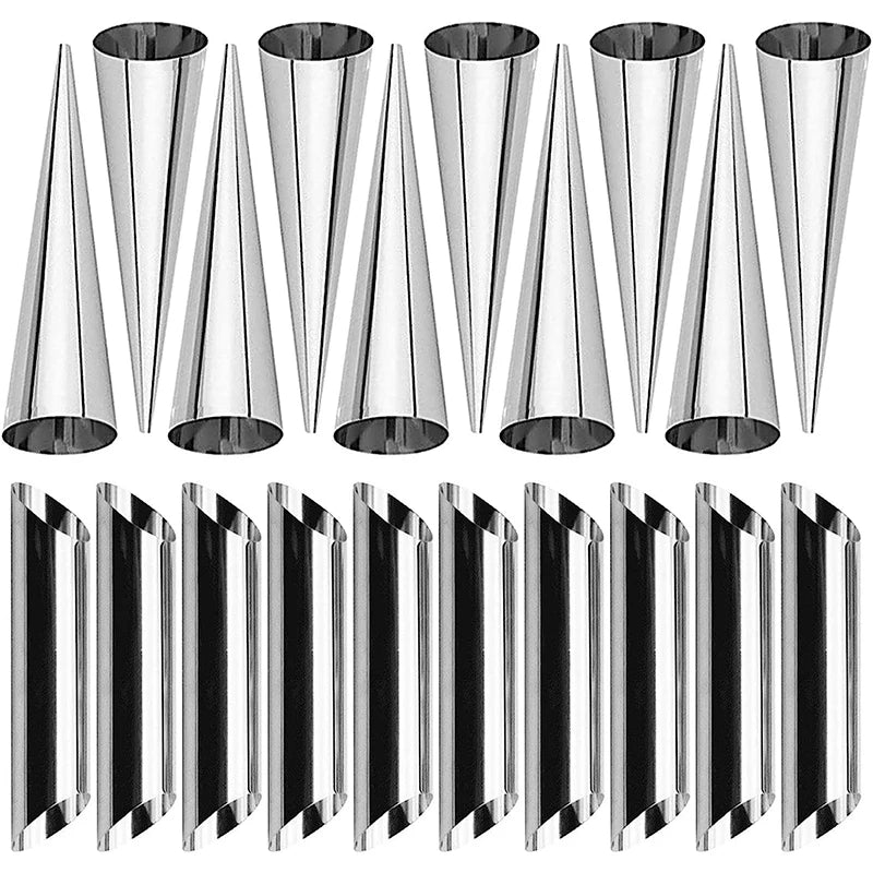 Stainless Steel Cream Horn Moulds – Cannoli Tubes & Pastry Cone Forms – Ideal for Cream Horns, Cannoli & Croissant Rolls – Available in 20, 23 & 33 Pieces