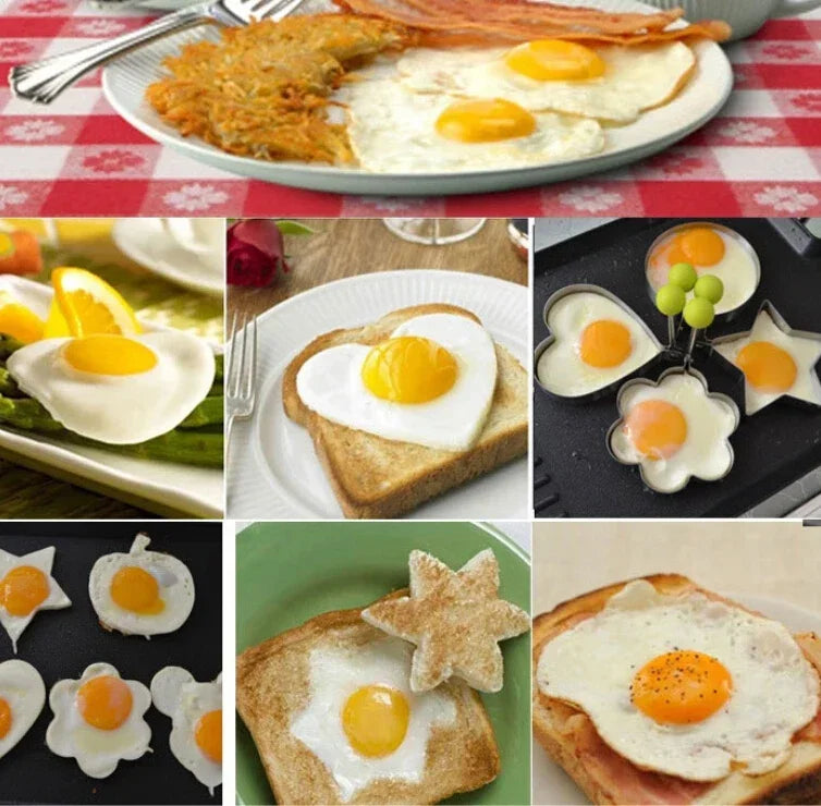 Stainless Steel Heart & Shaped Egg Moulds with Handles – Fried Egg & Pancake Rings – Great for Breakfasts, Omelettes & Special Occasions – Available in Singles & Sets