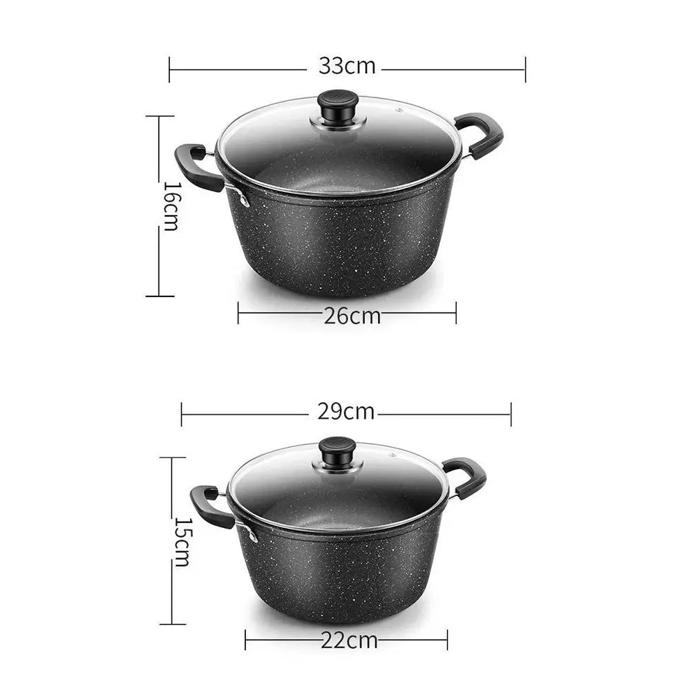 Maifan Stone Coated Non-Stick Stock Pot with Glass Lid & Double Handle Design – Deep Cooking Pot for Soups, Stews, Pasta, Simmering, Sautéing, Curries & One-Pot Family Meals – Compatible with Gas, Electric & Induction  – Available in 22cm & 26cm